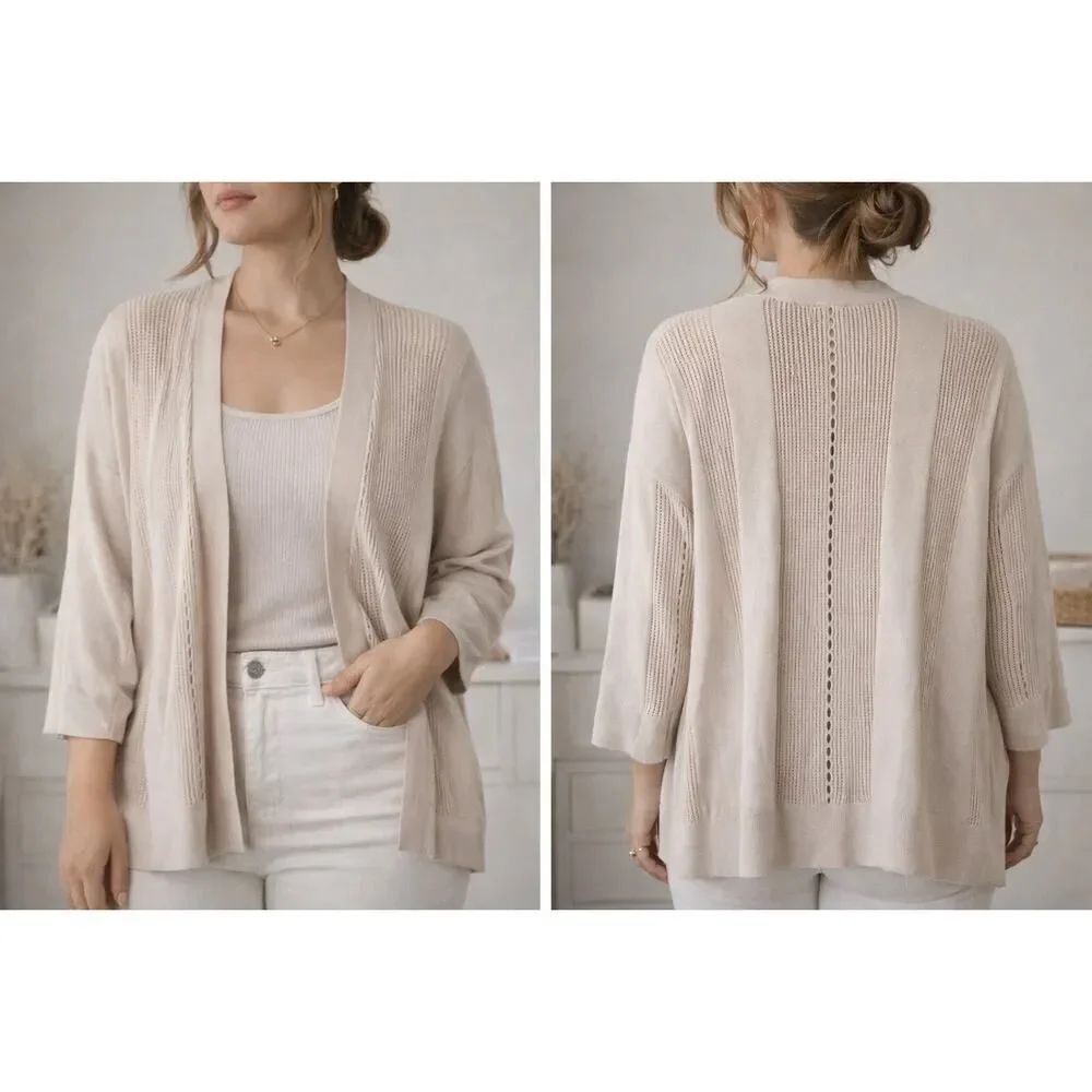 Cyrus 3X Sand Open Front Knit Cardigan Duster NWT Plus Size Clean Girl Neutral